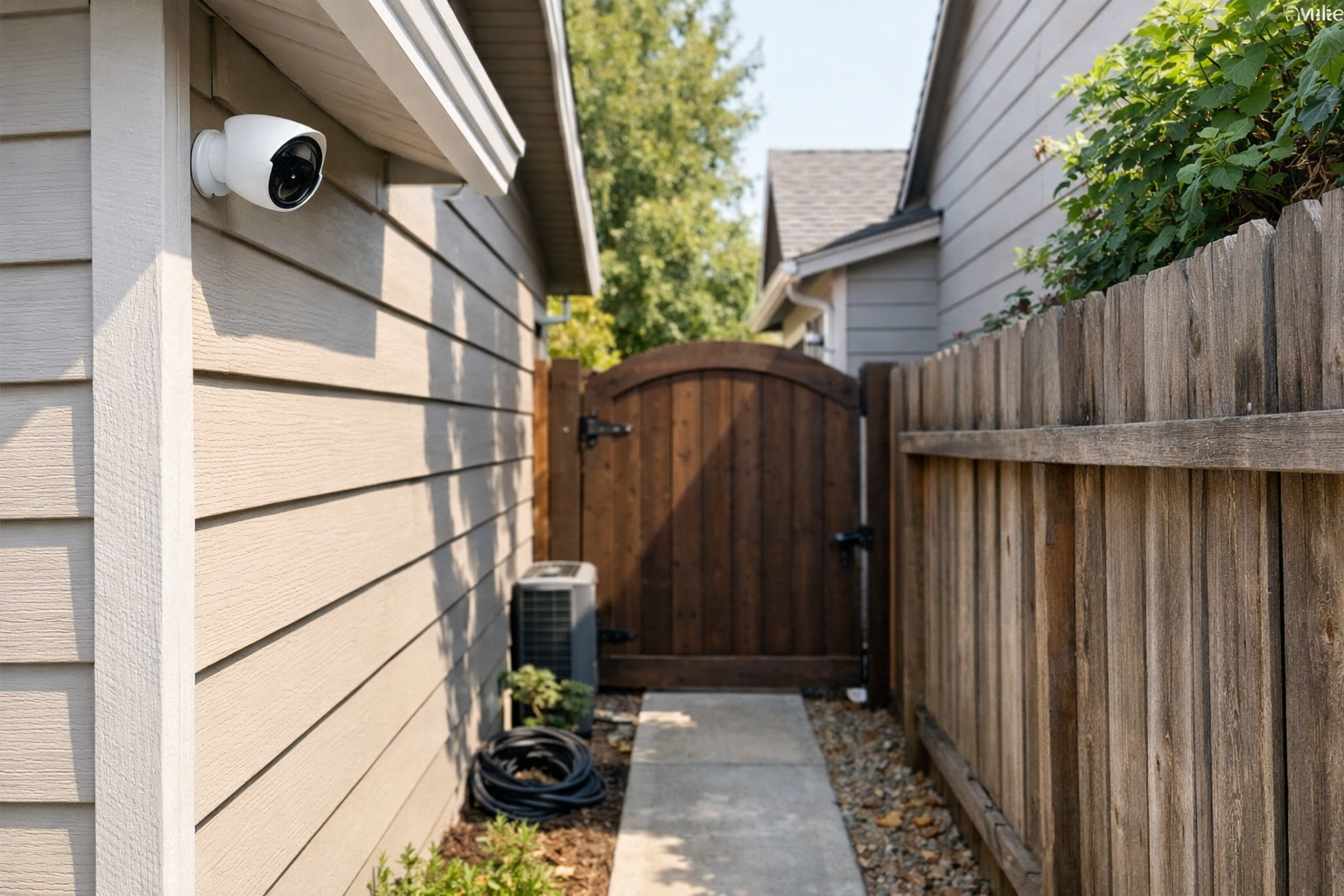 Side gates and narrow side yards - how to place home security cameras